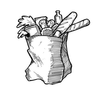 çizilmiş bakkal çantası el