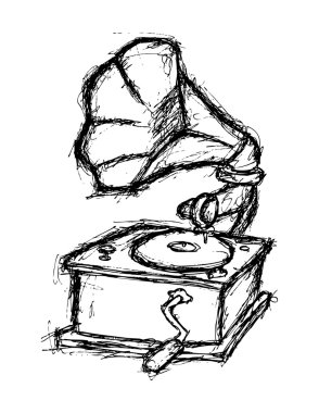 gramofon doodle izole üzerinde beyaz arka plan