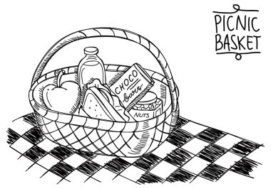 piknik sepeti doodle tarzı