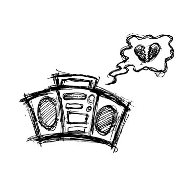 Grunge boombox in doodle stye clipart