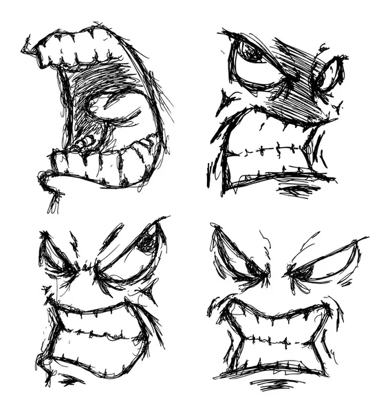 Set van boos gezicht doodle — Stockvector