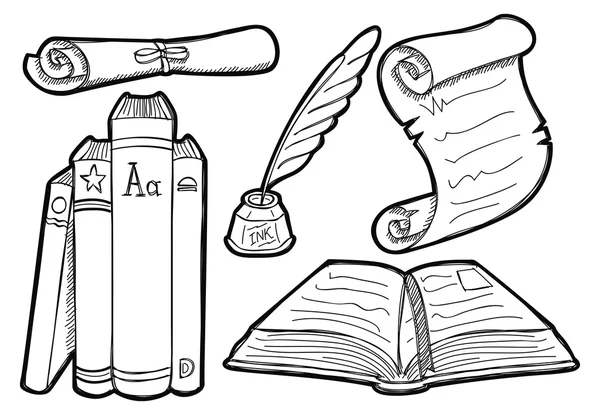 Altes Buch und Pergament im Doodle-Stil — Stockvektor