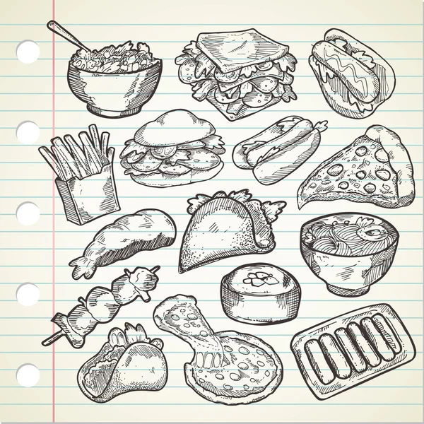 Set of various food in sketchy style — Stock Vector