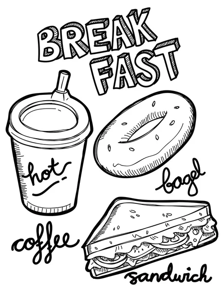 Café da manhã comida e bebida doodle —  Vetores de Stock