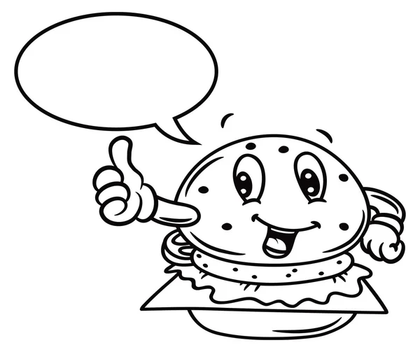 Hamburger dessin animé avec discours à bulles — Image vectorielle