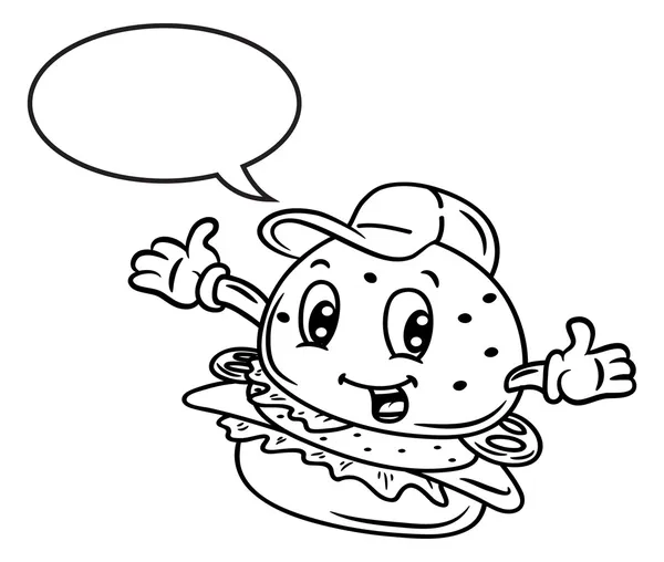 Cartoon hamburger met zeepbel toespraak — Stockvector