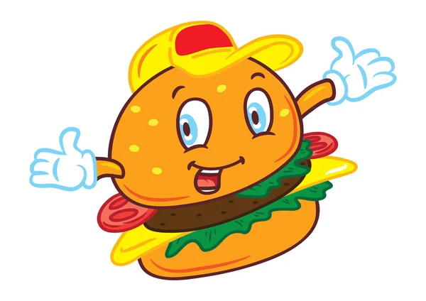 Hamburguesa de dibujos animados con expresión feliz — Vector de stock