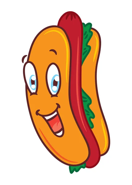 Hotdog de bande dessinée avec expression heureuse — Image vectorielle