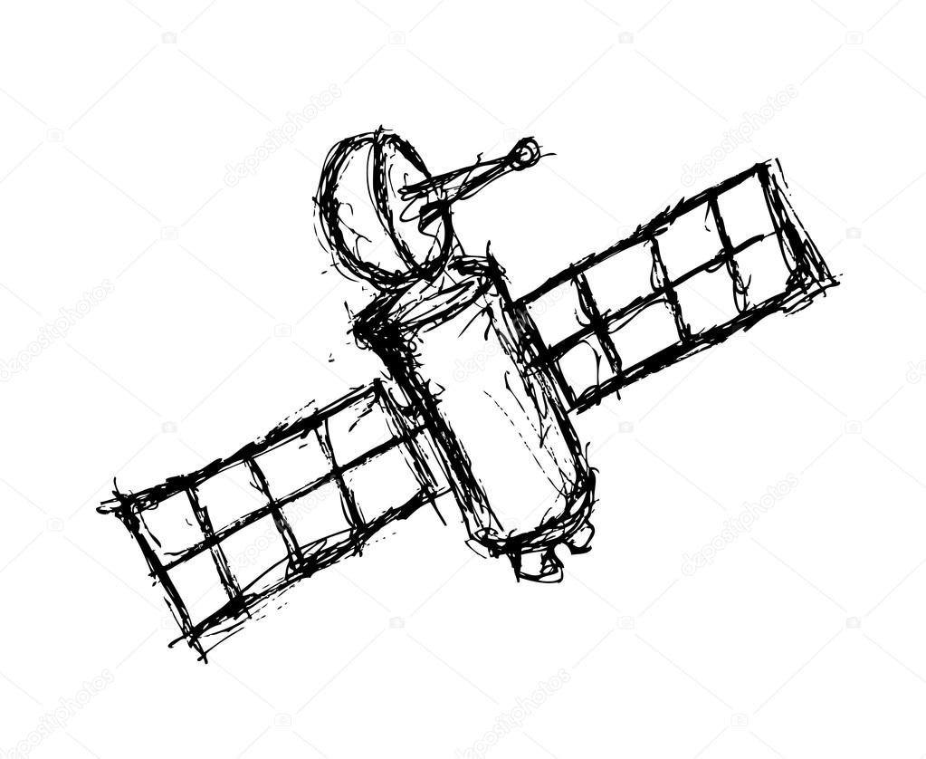 Satellite doodle isolated on white background