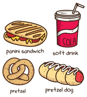 yiyecek ve içecek doodle tarzı