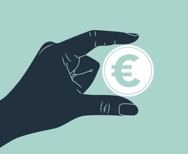 Hand holding euro coin clipart