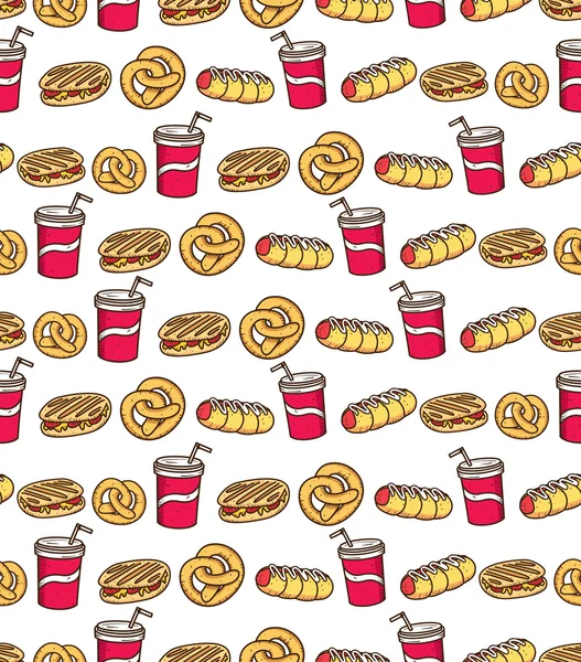 Pretzel panini sandwich and soft drink background