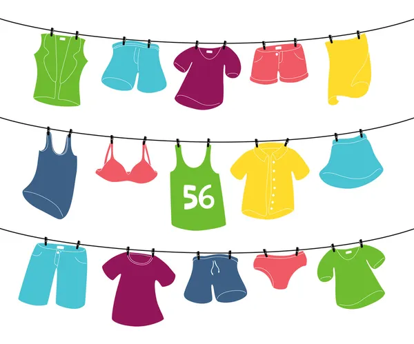 Various clothes on washing line — Stock Vector