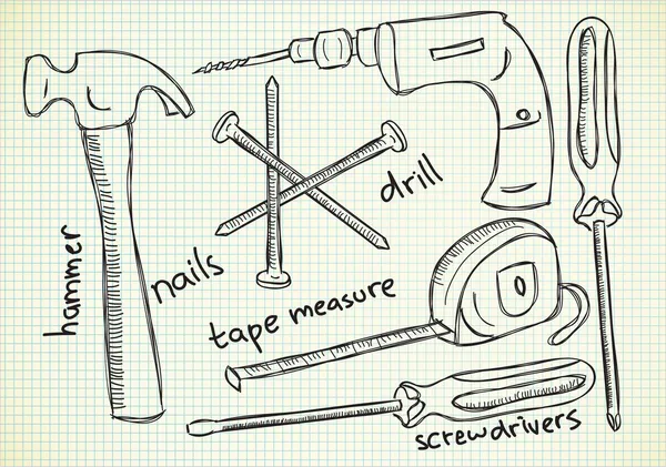 Tesařské nástroje doodle — Stockový vektor