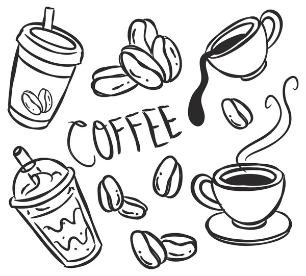 Set Kaffee-Doodle — Stockvektor