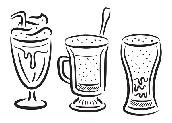 Set of coffee with whipped cream icon in doodle style — Stock Vector