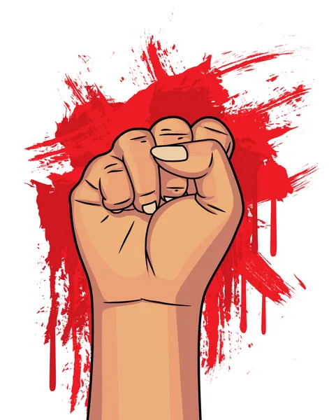 Clenched fist with bloody background — Stock Vector