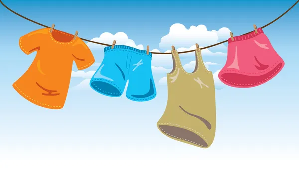 Κρεμασμένα ρούχα για πλύσιμο γραμμή — Διανυσματικό Αρχείο