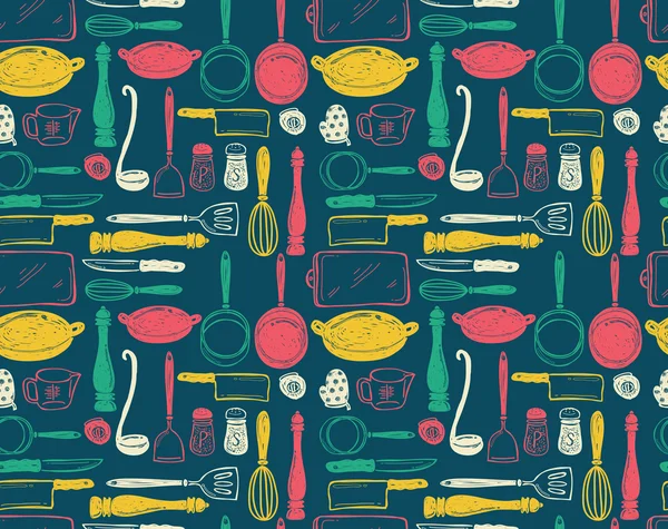 Kuchyňské nádobí bezešvé vzor — Stockový vektor