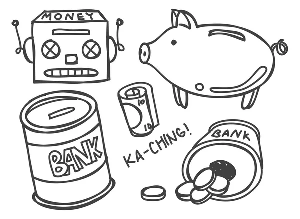 Banco de dinheiro doodle — Vetor de Stock