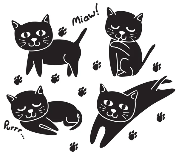 Ensemble de chat mignon noir — Image vectorielle