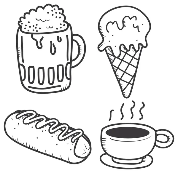 Eten en drinken in doodle stijl — Stockvector