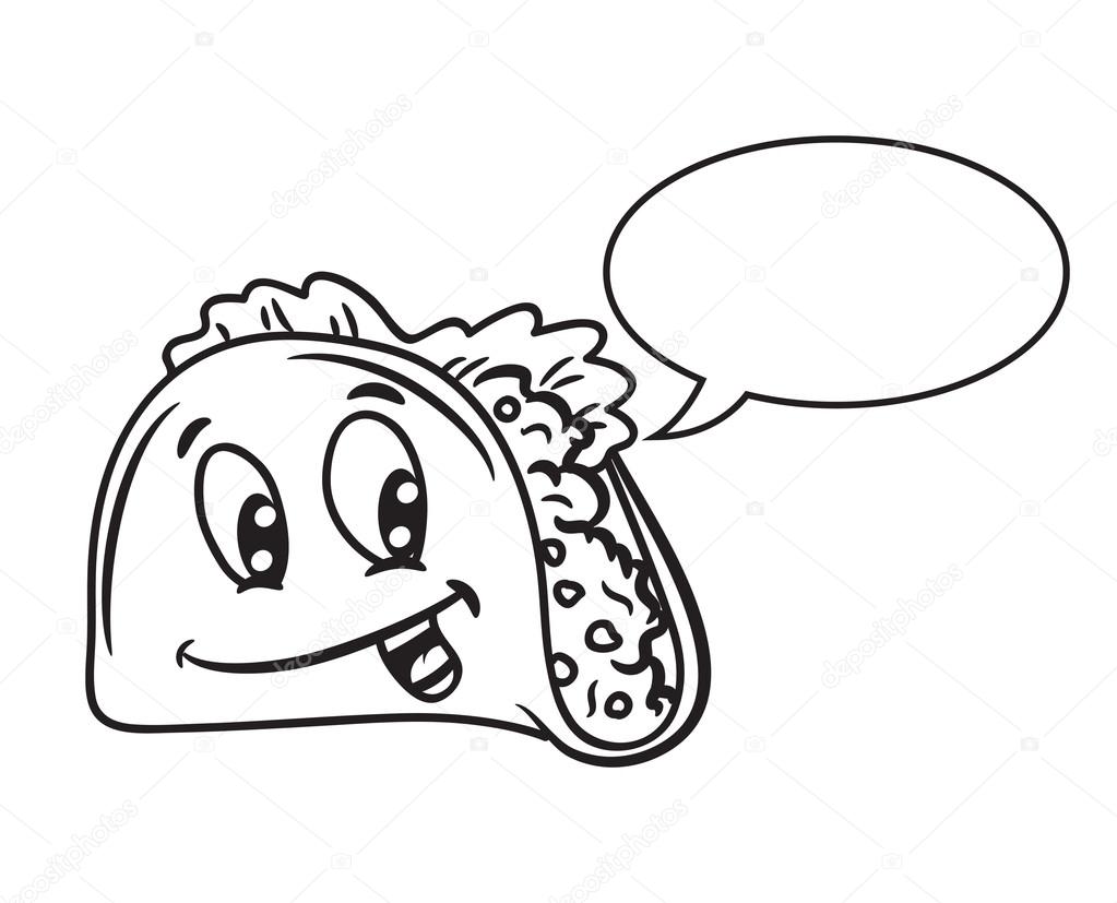 Cartoon taco with bubble speech