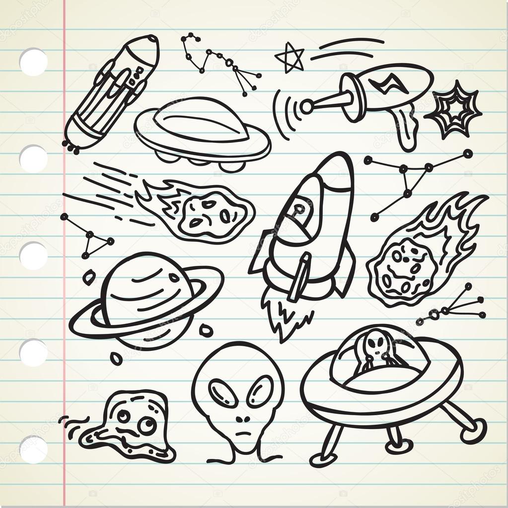 Set of alien stuff doodle