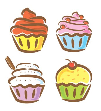 cupcake ve yoğurt doodle tarzı