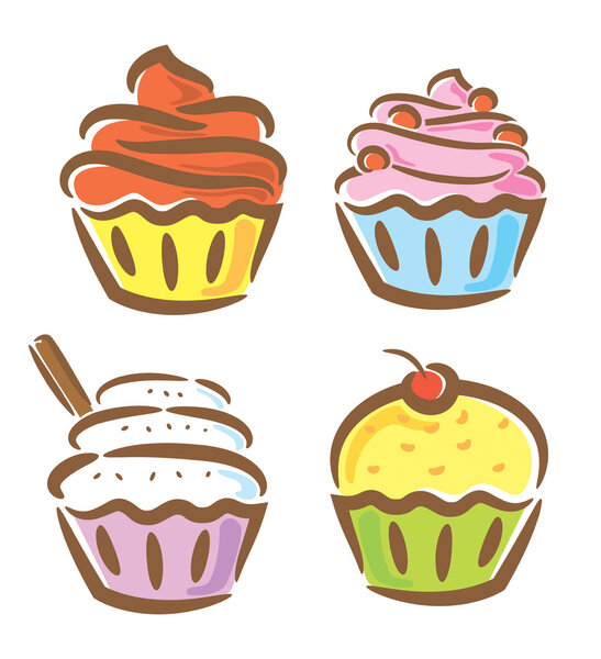 Cupcake and yogurt in doodle style