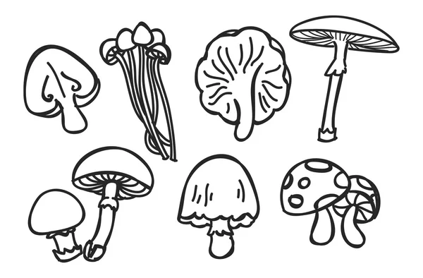 Divers champignons dans le style doodle — Image vectorielle