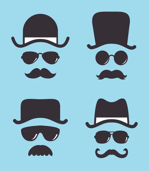 Set de gafas de sol sombrero vintage y bigote — Vector de stock