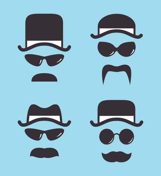 Zestaw kapelusz vintage okulary i wąsy — Wektor stockowy