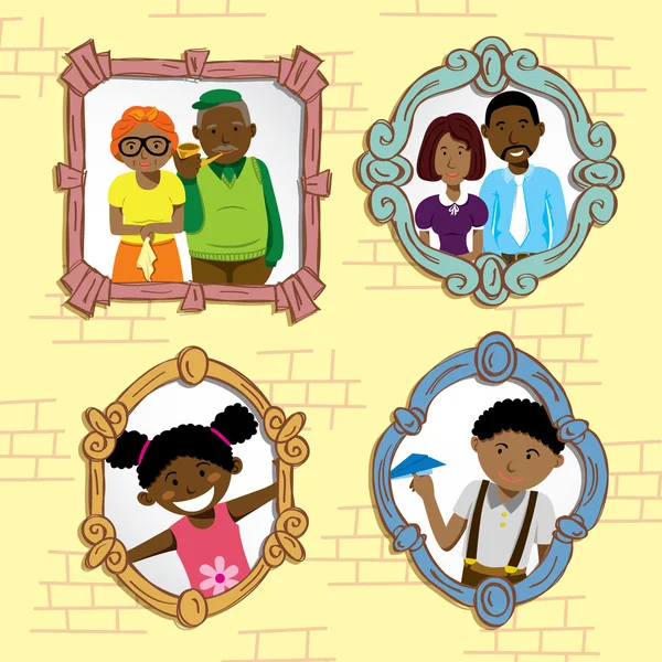 Vintage frame with African family photo — Stock Vector
