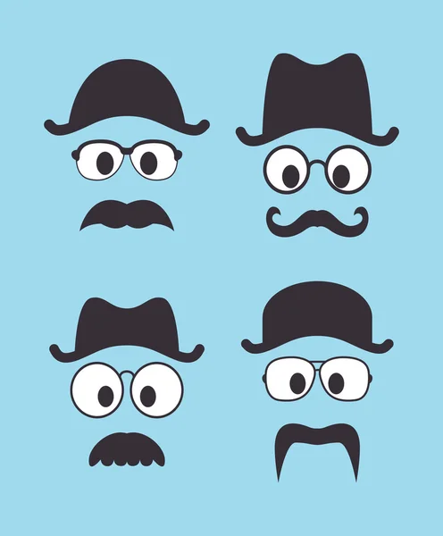 Set of vintage hat sunglasses and mustache — Stock Vector