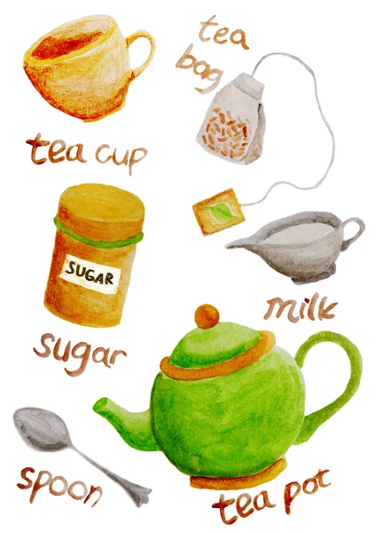 Tea Time Doodle Aquarell — Stockfoto