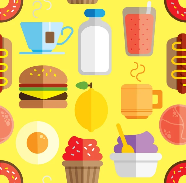 Alimentos y bebidas fondo sin costuras — Vector de stock