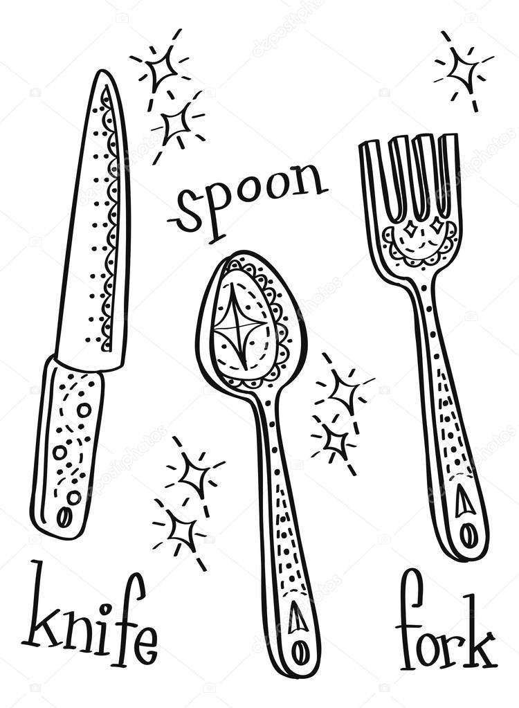 Decorated spoon fork and knive