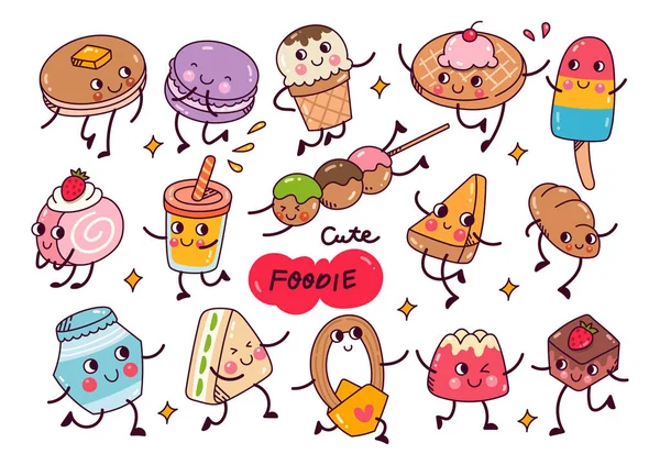 具有各种表情的可爱甜甜圈的卡通人物 矢量说明 — 图库矢量图片