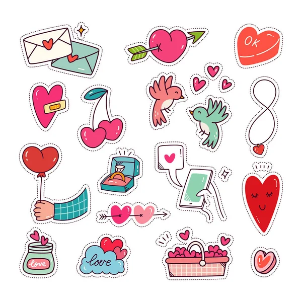 Set Doodle Hearts Love Vector Illustration — Stock Vector