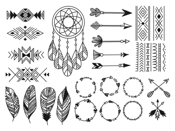 Conjunto Elementos Tribales Boho Ilustración Vectorial — Vector de stock