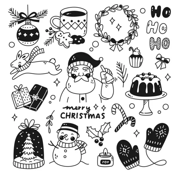 Natale Capodanno Set Icone Illustrazione Vettoriale — Vettoriale Stock