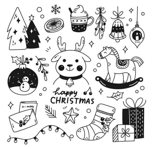 Weihnachtskritzelset Handgezeichnete Illustration — Stockvektor