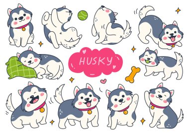 Sevimli kedi seti, vektör çizimi