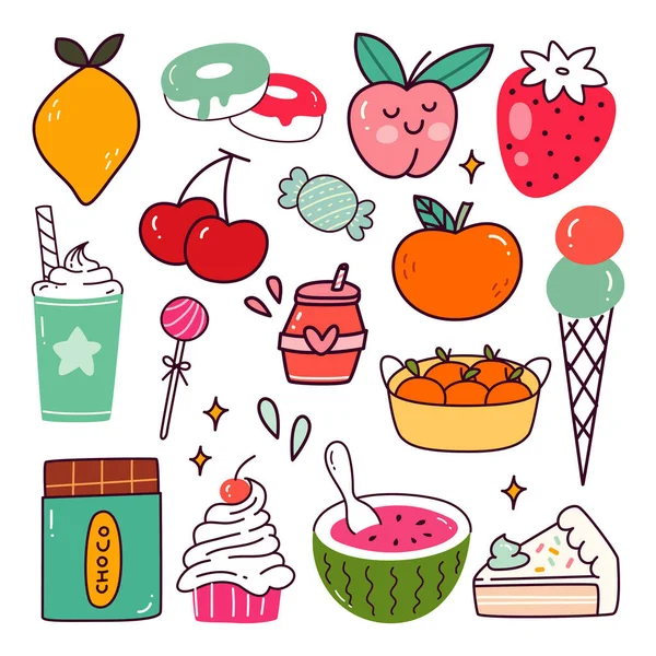 Conjunto Ícones Comida Doodle Ilustração Vetorial — Vetor de Stock