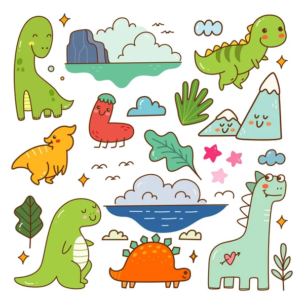 Conjunto Dinosaurios Dibujos Animados Lindo Ilustración Vectores — Archivo Imágenes Vectoriales