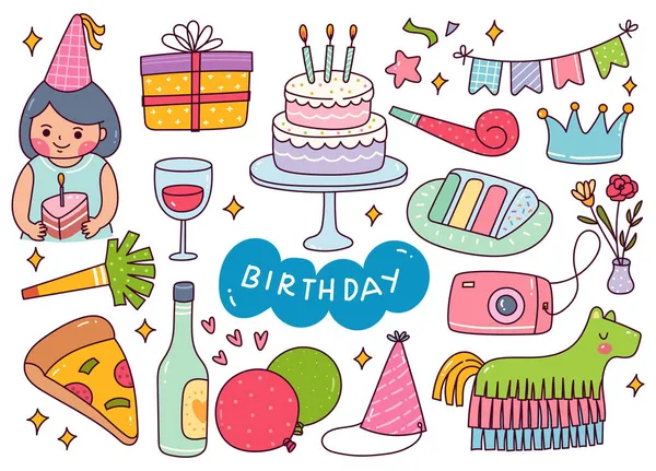 Fiesta Cumpleaños Conjunto Ilustración Vectorial — Vector de stock