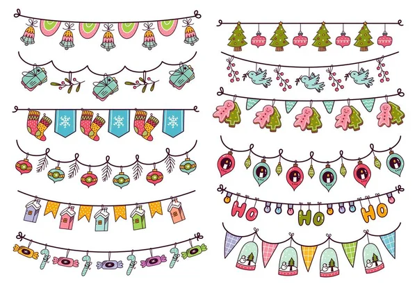 Grinalda Natal Com Guirlandas Bandeiras Ilustração Vetorial —  Vetores de Stock