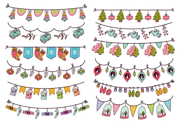 Guirnalda Navidad Con Guirnaldas Banderas Ilustración Vectorial — Archivo Imágenes Vectoriales