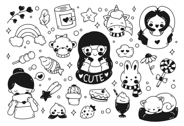 Niedliches Kleines Mädchen Mit Panda Doodle Stil Vektorillustration — Stockvektor